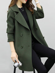 Lapel Double Breasted Plain Woolen Coat