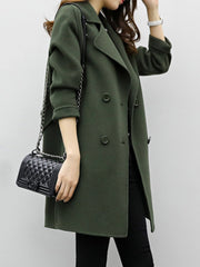 Lapel Double Breasted Plain Woolen Coat