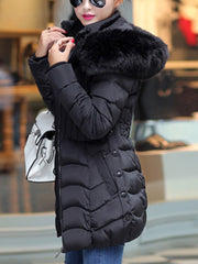 Hooded Slit Pocket Zips Quilted Plain Long Sleeve Coats