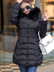 Hooded Slit Pocket Zips Quilted Plain Long Sleeve Coats