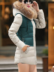 Hooded Color Block Quilted Zips Pocket Padded Coat