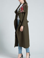 Lapel Belt Embroidery Patch Trench Coat