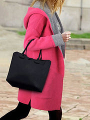 Hooded Patch Pocket Woolen Color Block Coat