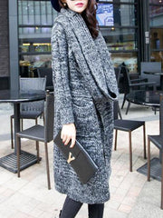 Lapel Patch Pocket Longline Coat With Scarf