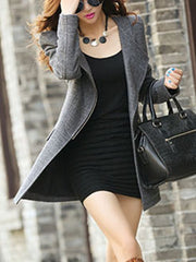 Fold-Over Collar Flap Pocket Zips Plain Jacket