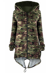 Hooded Camouflage Fishtail Hem Jacket