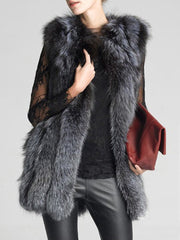 Fluffy Faux Fur Collarless Plain Waistcoat