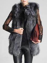 Fluffy Faux Fur Collarless Plain Waistcoat