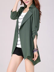 Lapel Plain Roll-Up Sleeve Trench Coat