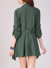 Lapel Plain Roll-Up Sleeve Trench Coat