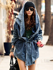 Irregular Lapel Waist Cloak Denim Coat