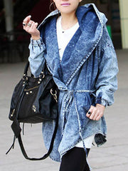 Irregular Lapel Waist Cloak Denim Coat