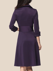 Lapel Plain Office Skater Dress