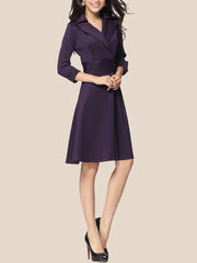 Lapel Plain Office Skater Dress