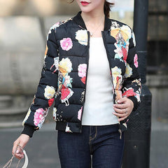 Floral Print Cotton Short Jacket Overcoat
