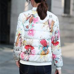 Floral Print Cotton Short Jacket Overcoat