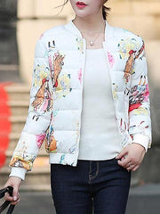 Floral Print Cotton Short Jacket Overcoat