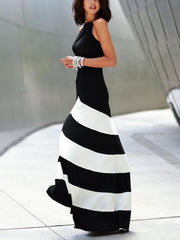 Striped Stitching Slim Sexy Evening Dress