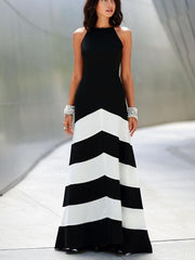 Striped Stitching Slim Sexy Evening Dress