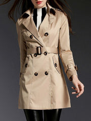 Lapel Double Breasted Pocket Belt Plain Trench Coat