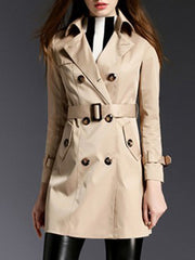 Lapel Double Breasted Pocket Belt Plain Trench Coat
