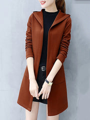 Hooded Plain Long Sleeve Trench Coats