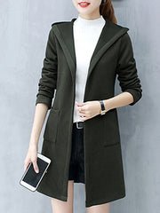 Hooded Plain Long Sleeve Trench Coats