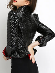 Fold-Over Collar Double Breasted Flounce Plain Jackets