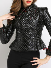 Fold-Over Collar Double Breasted Flounce Plain Jackets
