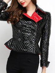 Fold-Over Collar Double Breasted Flounce Plain Jackets