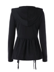 Lace-Up Zips Plain Long Sleeve Hoodies