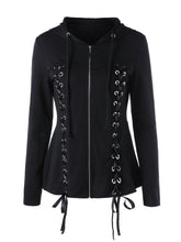 Lace-Up Zips Plain Long Sleeve Hoodies