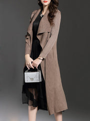 Lapel Plain Long Sleeve Trench Coats