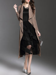 Lapel Plain Long Sleeve Trench Coats