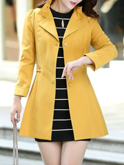 Fold-Over Collar Single Breasted Plain Cuffed Sleeve Trench Coats