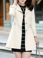Fold-Over Collar Single Breasted Plain Cuffed Sleeve Trench Coats