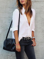 Turn Down Collar Single Breasted Plain Blouses