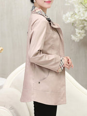 Fold-Over Collar Zips Plain Long Sleeve Trench Coats