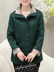 Fold-Over Collar Zips Plain Long Sleeve Trench Coats