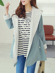 Hooded Drawstring Plain Long Sleeve Trench Coats