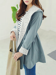 Hooded Drawstring Plain Long Sleeve Trench Coats