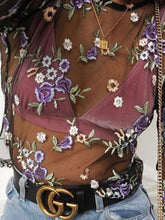 High Neck See Through Embroidery T-Shirts