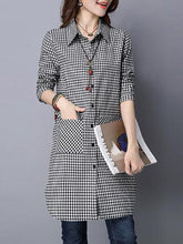 Turn Down Collar Single Breasted Plaid Long Sleeve Trench Coats