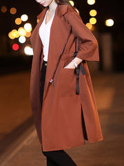 Fold-Over Collar Drawstring Plain Half Sleeve Trench Coats