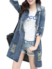 Turn Down Collar Plain Long Sleeve Trench Coats