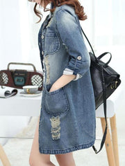 Turn Down Collar Plain Long Sleeve Trench Coats