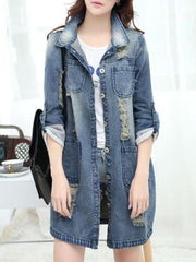 Turn Down Collar Plain Long Sleeve Trench Coats