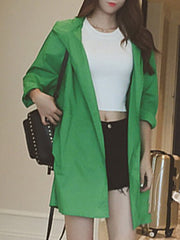 Hooded Plain Long Sleeve Trench Coats