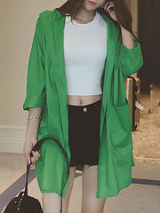 Hooded Plain Long Sleeve Trench Coats