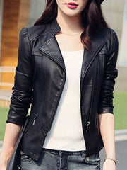 Fold-Over Collar Zips Plain Long Sleeve Jackets